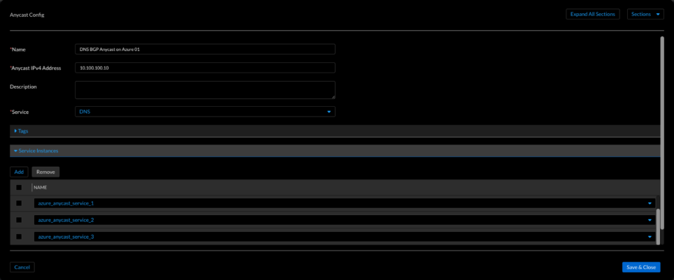Figure 7. Universal DDI anycast configuration (Networking → Anycast → Create Anycast Configuration)