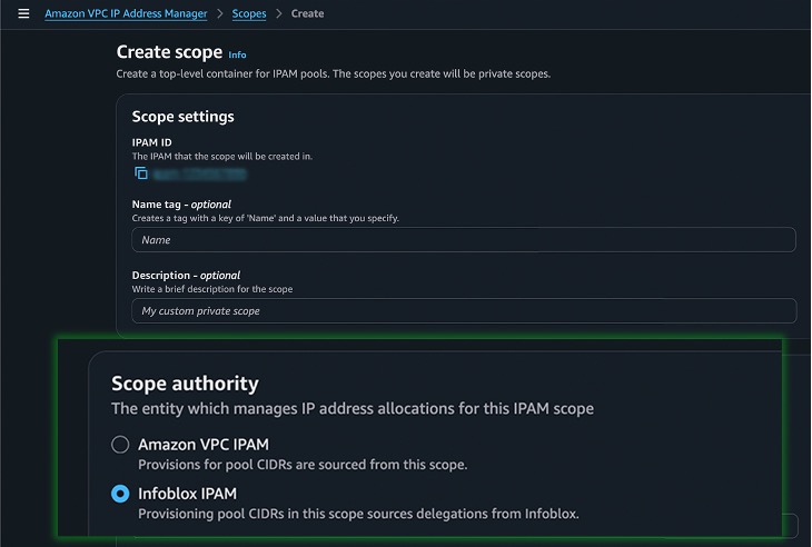Figure 1. Infoblox is integrated into Amazon VPC IPAM